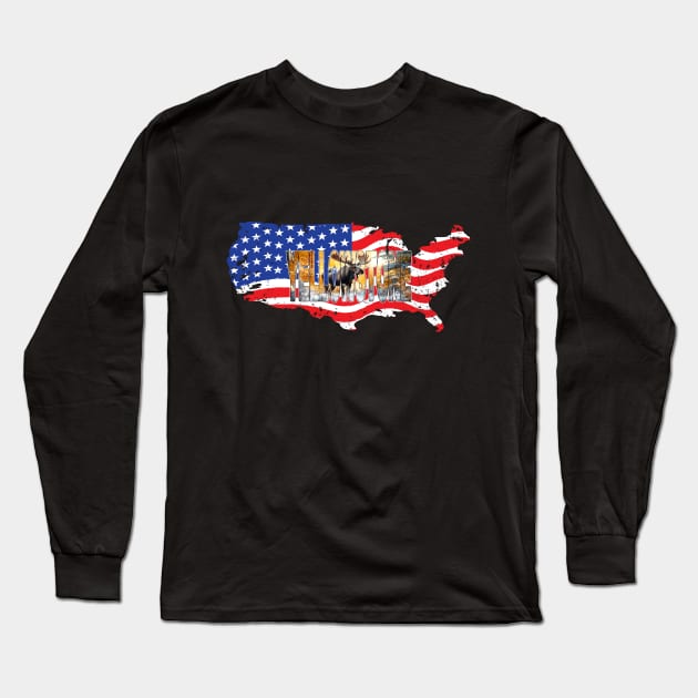 YELLOWSTONE - Moose Wyoming USA Flag Long Sleeve T-Shirt by TouristMerch